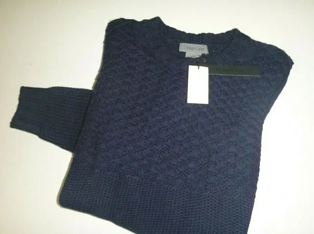 dylan gray mens designer merino wool waffle-open knit sweater sz: Lg  -navy blue