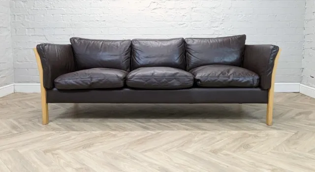 Mid-Century Modern Vintage Danish Brown Leather 3 Seater Sofa by Mogens Hansen