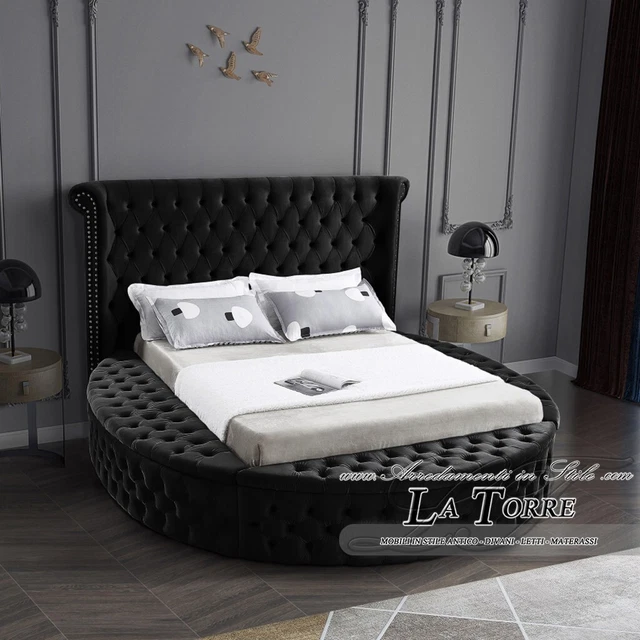 LETTO MATRIMONIALE ROTONDO contenitore Moderno velluto o ecopelle