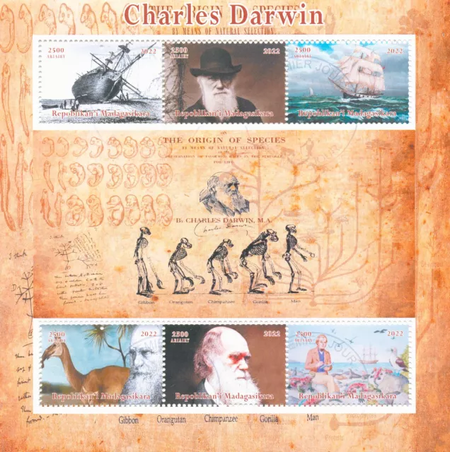 Madagascar 2022 CTO Charles Darwin Stamps Ships Exploration Evolution 6v M/S