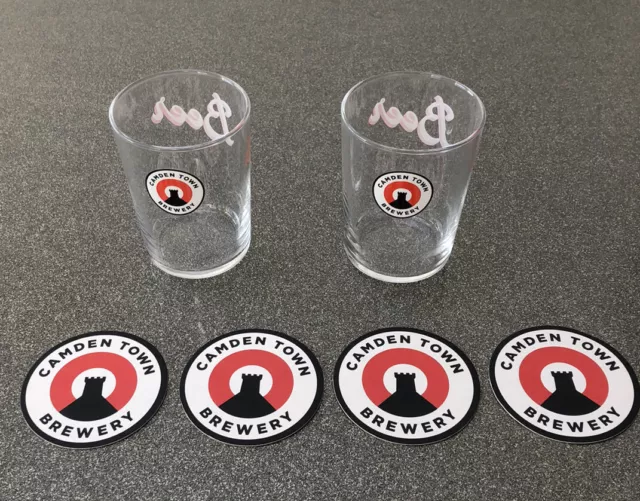 Camden Town Brewery Jack Pint Glass X 2 - Stubby - Plus 4 Beer Mats -Brand New