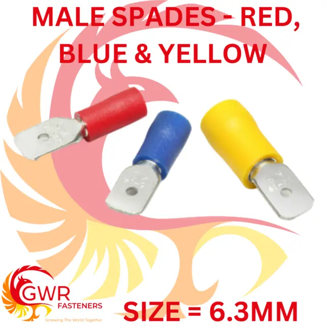 Male Spade Electrical Terminals Red Blue Yellow Wire Crimp Connectors Insulated