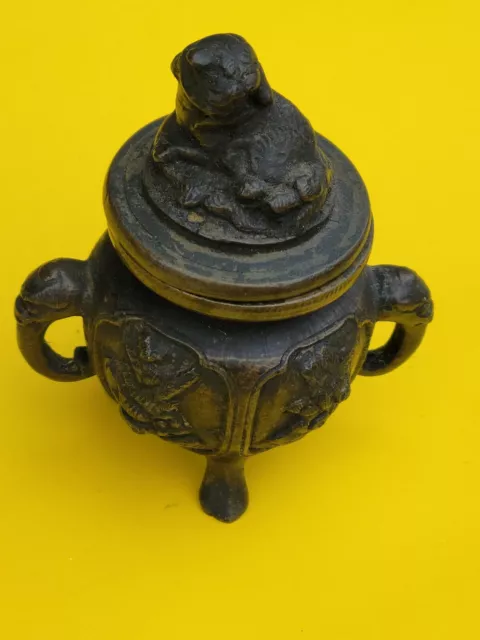 Antique Chinese Bronze Foo Fu Dog Incense Burner