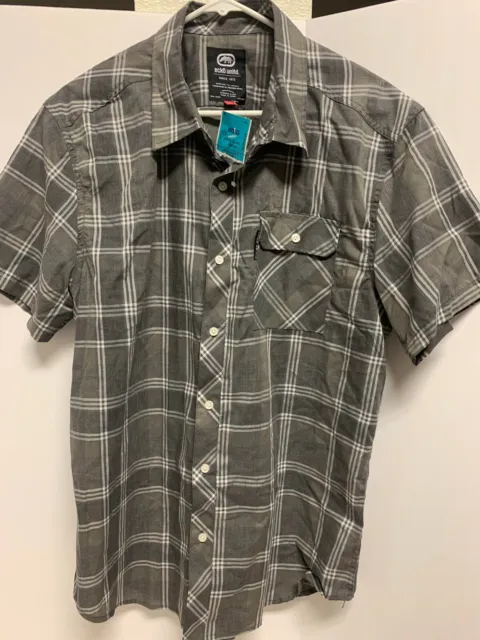 Ecko Unltd Men's Short Sleeve Button Up Plaid Shirt Size L