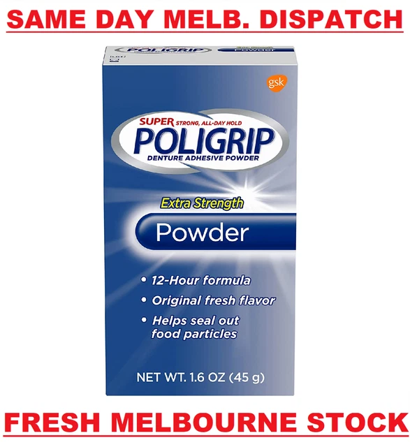 SUPER POLIGRIP EXTRA Strength Denture Adhesive Powder 45g ZINC FREE