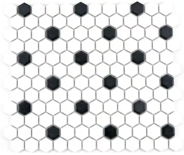 Mosaico azulejo cerámica hexágono negro blanco mate cocina pared baño WB11A-0301|1 alfombra