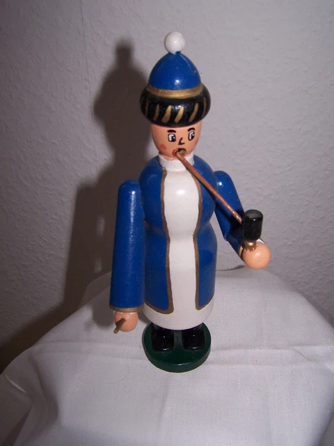 Erzgebirge sehr altes Räuchermännchen Blau Weiß Groß 21 cm B1
