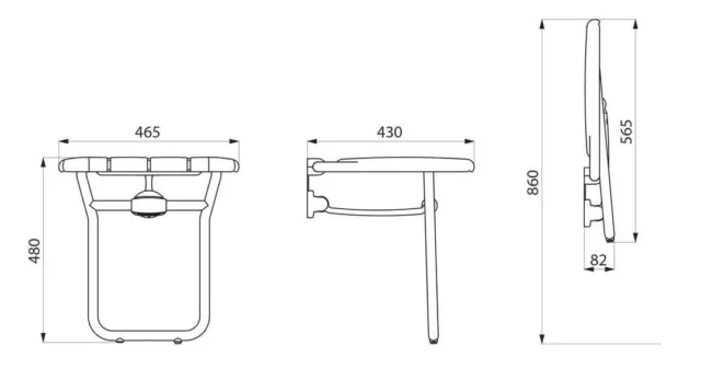 Siège de douche relevable ALU large 430 x 465 x 480 mm DELABIE réf. 510410 2