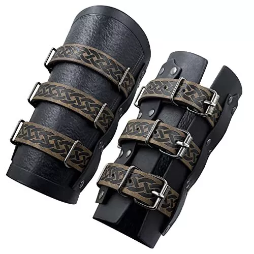 Medieval Vintage Faux Leather Bracers Retro Buckle Fastening Mercenary Arm Gu...