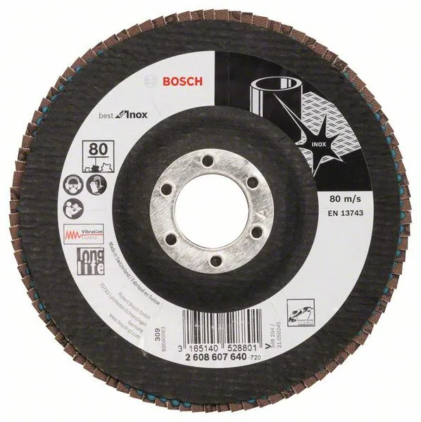 Bosch Disco de Lija Abanico X581 Best para Inox, Angular, 125MM, 80 , Glasg