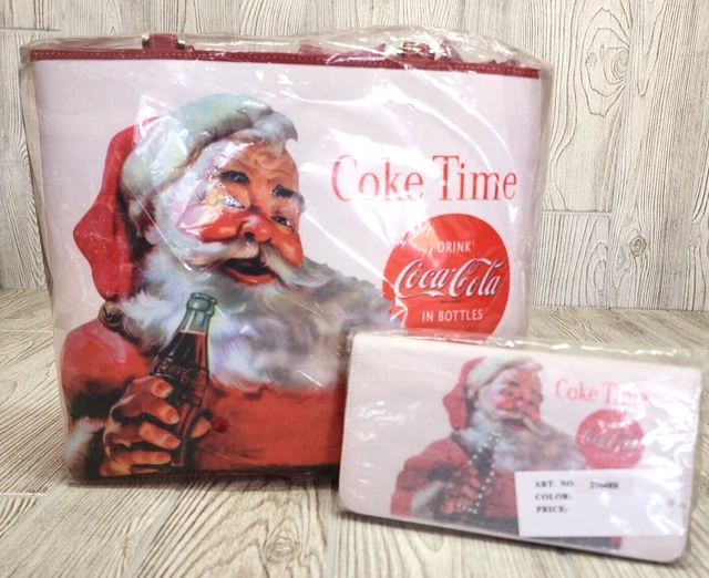 COCA-COLA SANTA CLAUS "COKE TIME" Purse And Wallet White,Red w/Rhinestones NEW