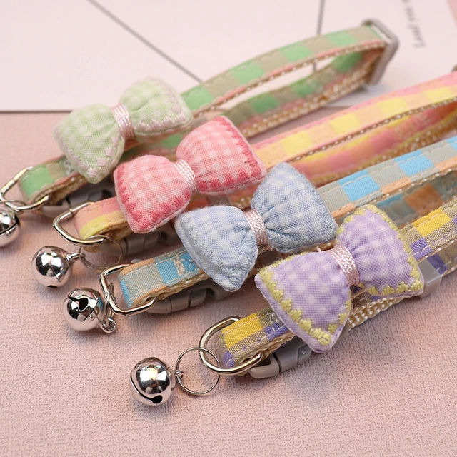 Colletto ricamato a plaid campana collare animale domestico fiocco gioielli freschi^^ E