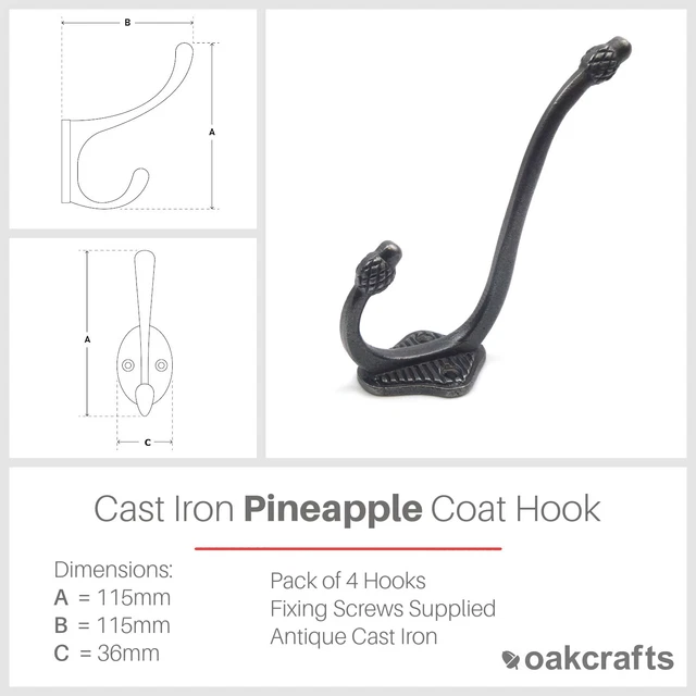 Hat and Coat Hook Pineapple Tipped Cast Antique Iron 115mm - Pack of 4