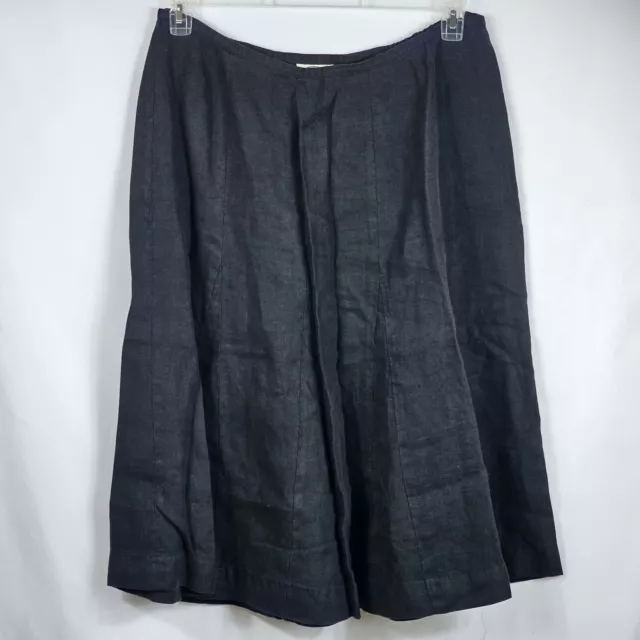 Vtg Talbots Irish Linen Black Flare Midi Skirt Stretch Waist Panels Womens 18W