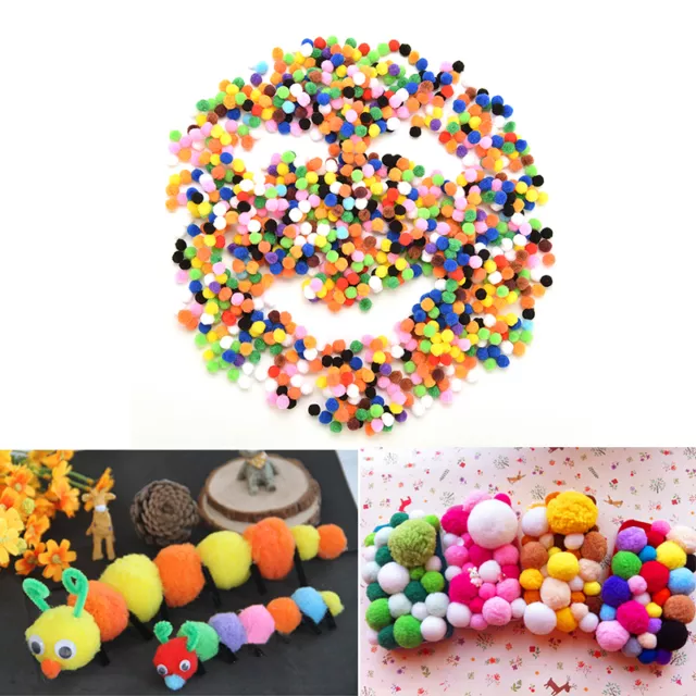 1000X Small Tiny Round Fluffy Wool Pompoms  PomPoms 10mm for Childrens Cra.LN