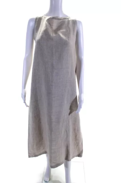 Eileen Fisher Womens Square Neck Sleeveless Tank Midi Shift Dress Beige Size M