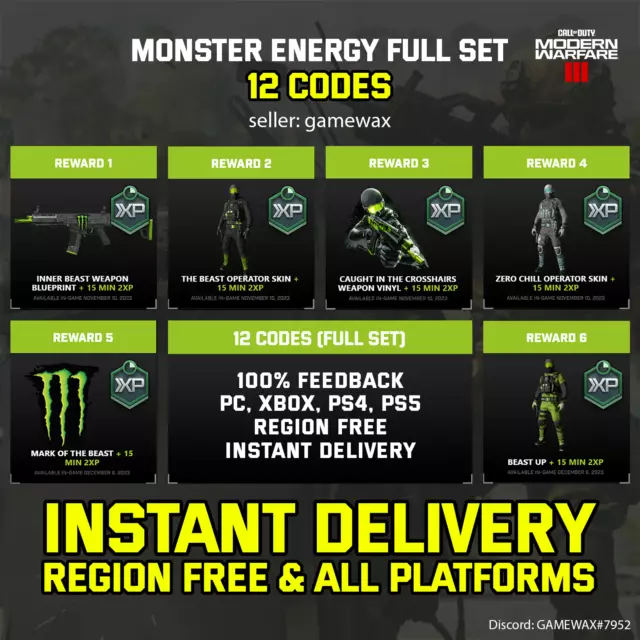 ⚡ INSTANT ⚡ Call of Duty Modern Warfare 3 MW3 Monster Energy ALL 12 Rewards