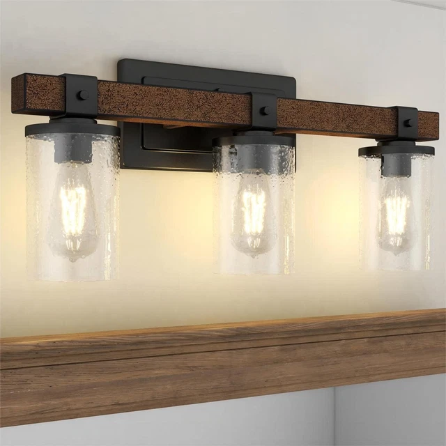 3LIGHT WOOD BATHROOM Vanity Lights, 22 Inch Farmhouse Bathroom Light
