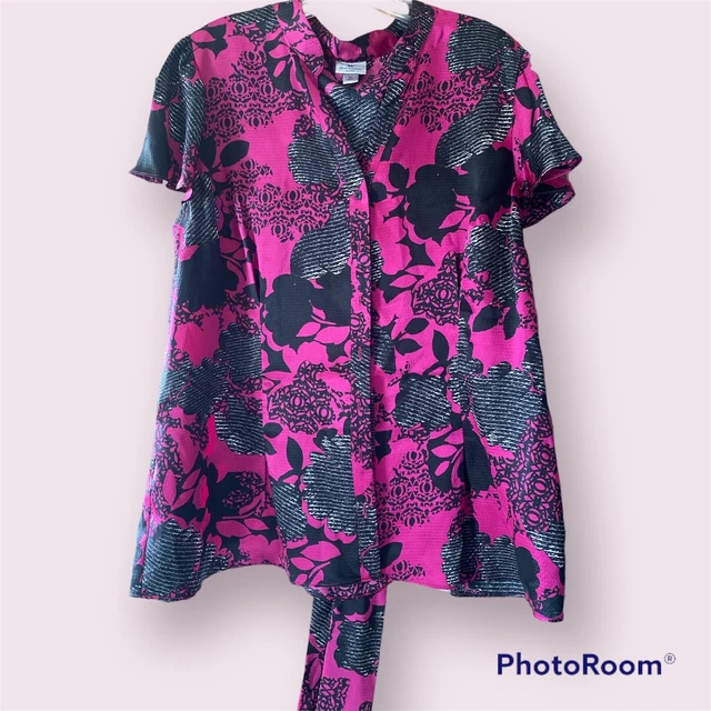 WORTHINGTON 2X short sleeve belt tie scarf purple black floral fuschia new