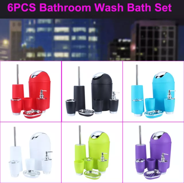 Sun Color 6 Pack Bathroom Set Tumbler Toothbrush Holder Bin Soap Dish Dispenser 2