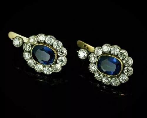 3.30 Ct Oval Cut Simulated Blue Sapphire Drop Earrings In 14k Yellow Gold Plated 3