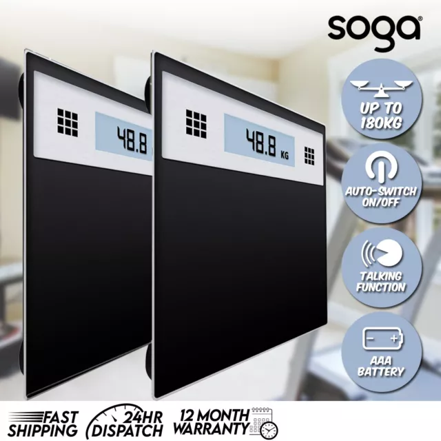 SOGA 2X 180kg Electronic Talking Scale Weight Fitness Glass Bathroom Scale LCD