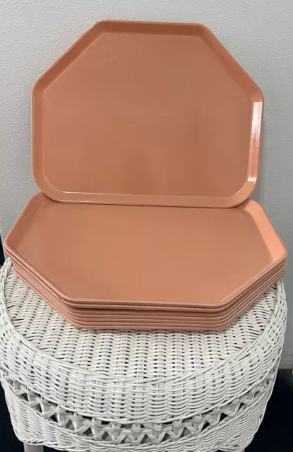 Bundle 8 Vintage Peach Cafeteria Trays Cambro Camtray Trapezoid 18x14 Fiberglass