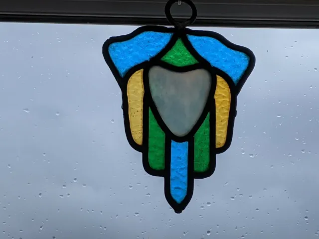 Decorative Unusual 1930's Art Deco Small Stained Glass Panel