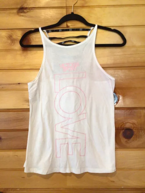 Victorias Secret Sport VS Sz XS White Pink Racerback Athletic Spaghetti Tank Top