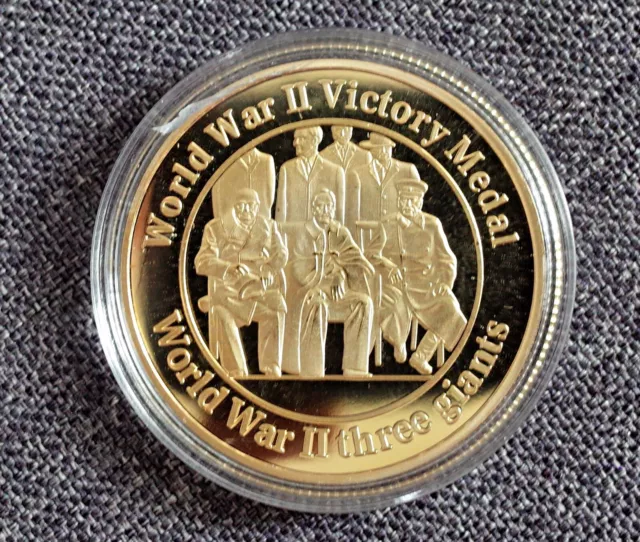 Collectable coin World War 2 victory medal, giants vs demons, golden plated