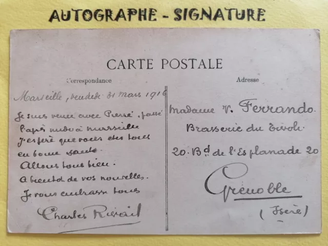 CPA MARSEILLE Vallon des AUFFES AUTOGRAPH by Charles RIVAIL Mayor of GRENOBLE