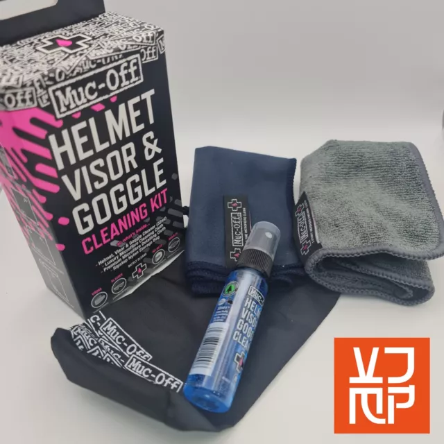 Muc Off V2 Helmet Visor Goggle Cleaner Microfibre Cloth Bag Cleaning Kit Set