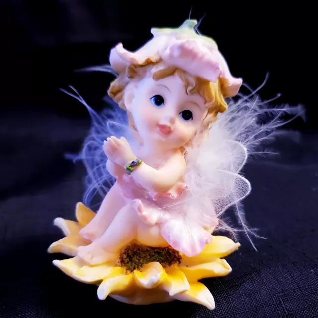 Vintage Montefiori Collection Girl Fairy Floral Angel Figurine On Flower 3.75”