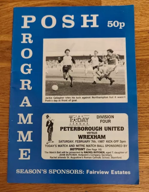 PROGRAMME - Division 4 Peterborough FC Vs Wrexham Sat Feb 7th 1987