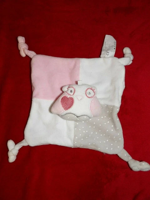 Doudou Plat Carré Hibou Chouette Rose Gris Blanc Siplec Leclerc