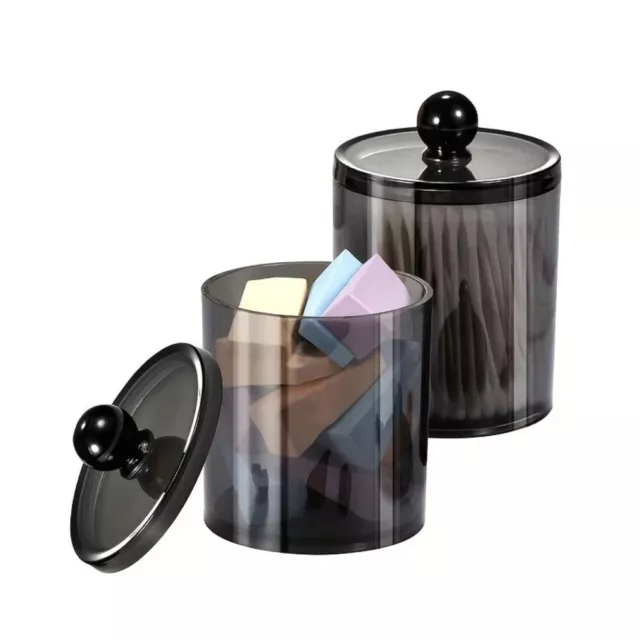Black Storage Dispenser Boxes 10 oz Acrylic Jars  Cotton Swab