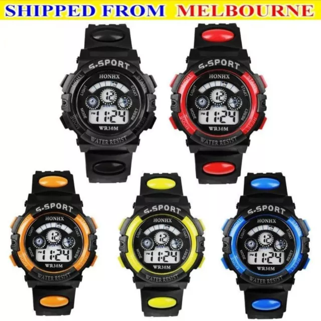 Children Boys Sports LED Digital Watches Kids Alarm Date Wrist Watch