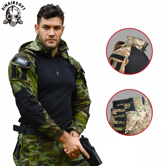 Men Tactical Long Sleeve Gen3 T-Shirt G3 Casual Combat Hooded Shirt Camo US Army