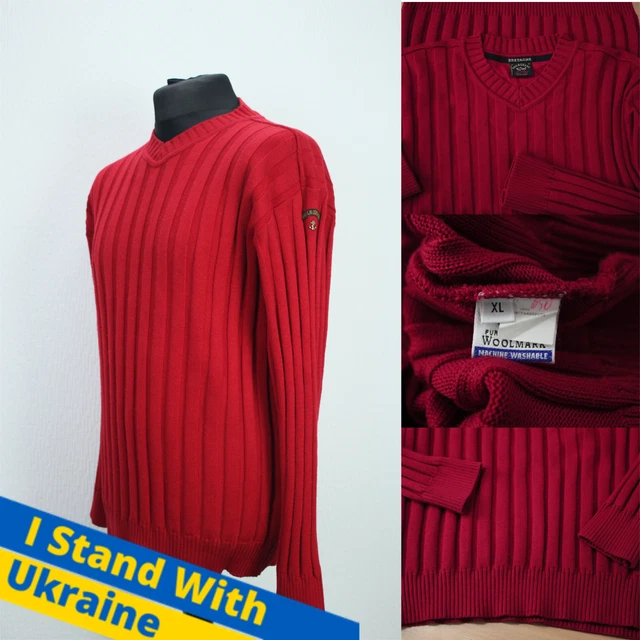 Men's PAUL & SHARK Red Bretagne Ribbed WOOL Sweater XL 52IT 42UK/US