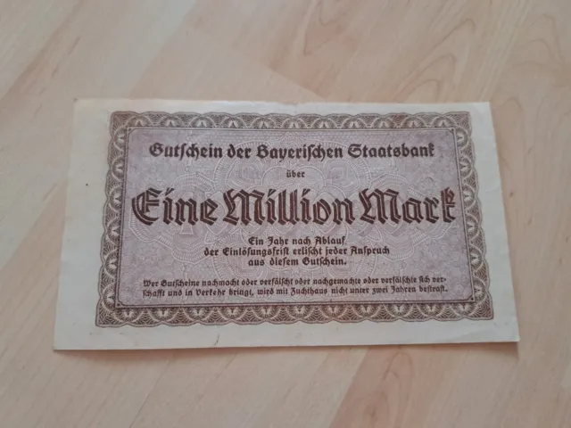 1 Millionen Reichsmark Länderbanknote Notgeld Bayern Hyperinflation