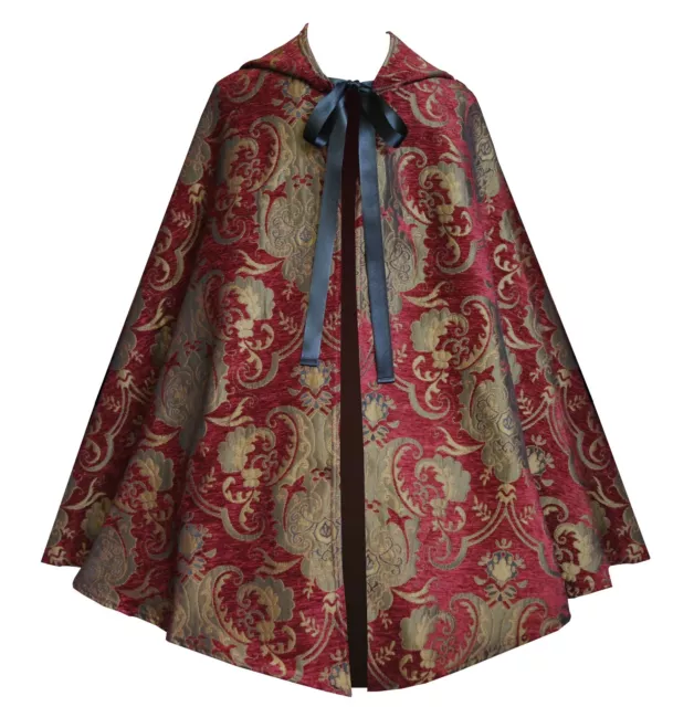 Victorian Gothic Renaissance Steampunk Pirate Brocade Hooded Cape Cloak Royal