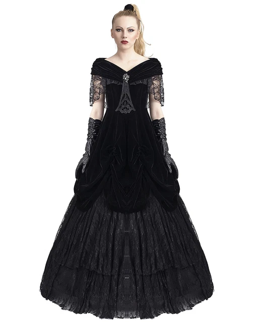 PUNK RAVE GOTHIC Prom Dress Black Velvet Lace Long Steampunk Victorian  Wedding £119.99
