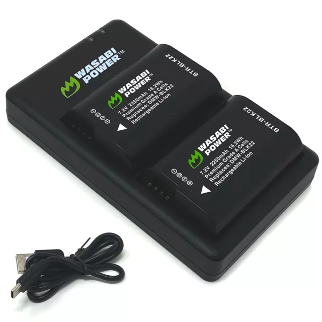 Wasabi Power Battery (2-Pack) and USB-C Dual Charger for Panasonic DMW-BLK22