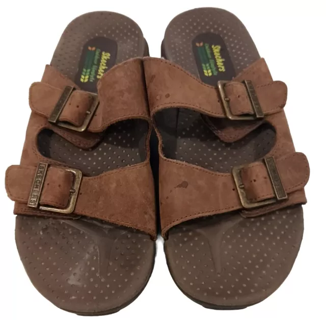 SKECHERS OUTDOOR LIFESTYLE Brown Leather 2 buckle Straps Sandals Womens Size 8.