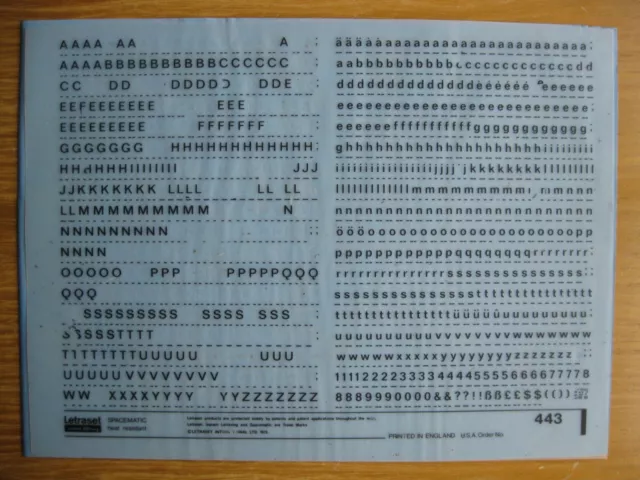 1/2 x Sheet Letraset Upp/Low/Num  FOLIO MEDIUM  14pt  3.8mm Sheet 443   (bb)