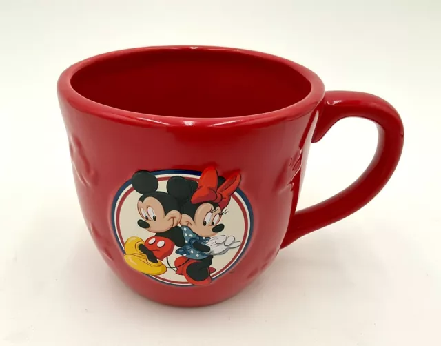 Disney Mickey Mouse Minnie Mouse Coffee Mug Cup Red 3D Embossed Images Hallmark