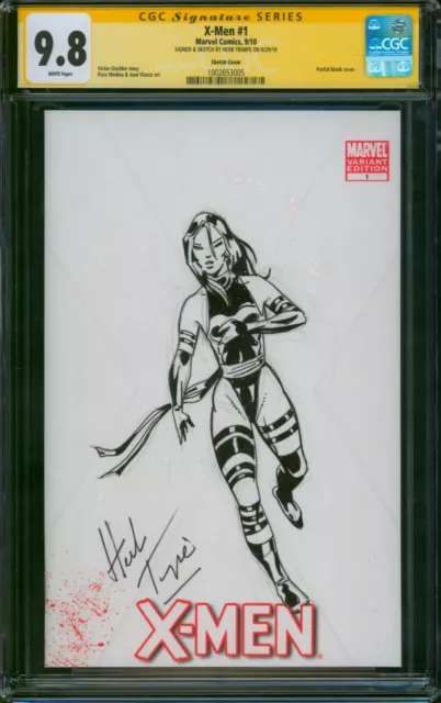 X-Men #1 (2010) 🌟 HERB TRIMPE ORIGINAL SKETCH 🌟 CGC 9.8 SS Psylocke Comic Art