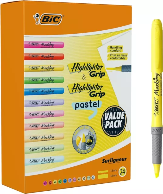 BIC Highlighter Textmarker 24er Pack Keilspitze Strichstärke 1.6-3.4mm NEU OVP