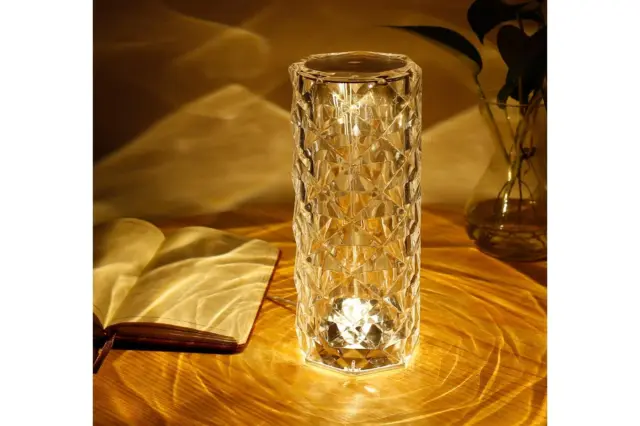 Lampada da Tavolo Touch Diamantata Ricaricabile Usb Effetto Cristallo Alto 21cm