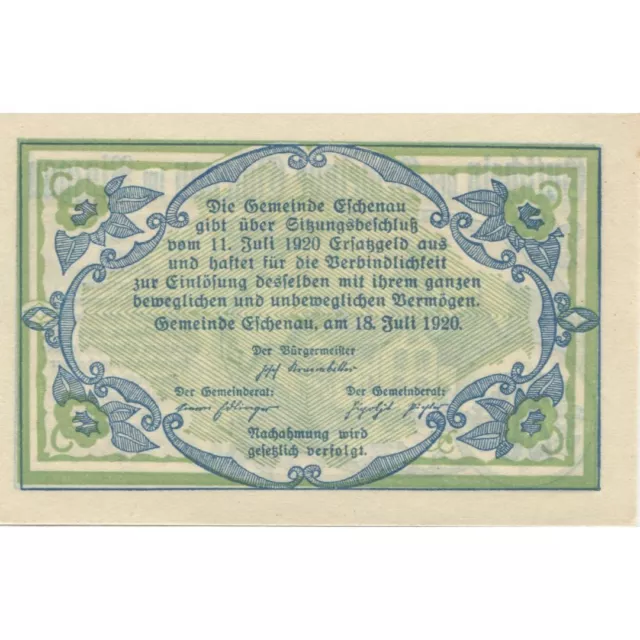 [#284959] Banknote, Austria, Eschenau, 20 Heller, Eglise, 1920, UNC(63), Mehl:FS